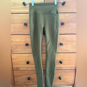 Calia High Rise Ribbed Leggings with Pockets Olive Green Size XS